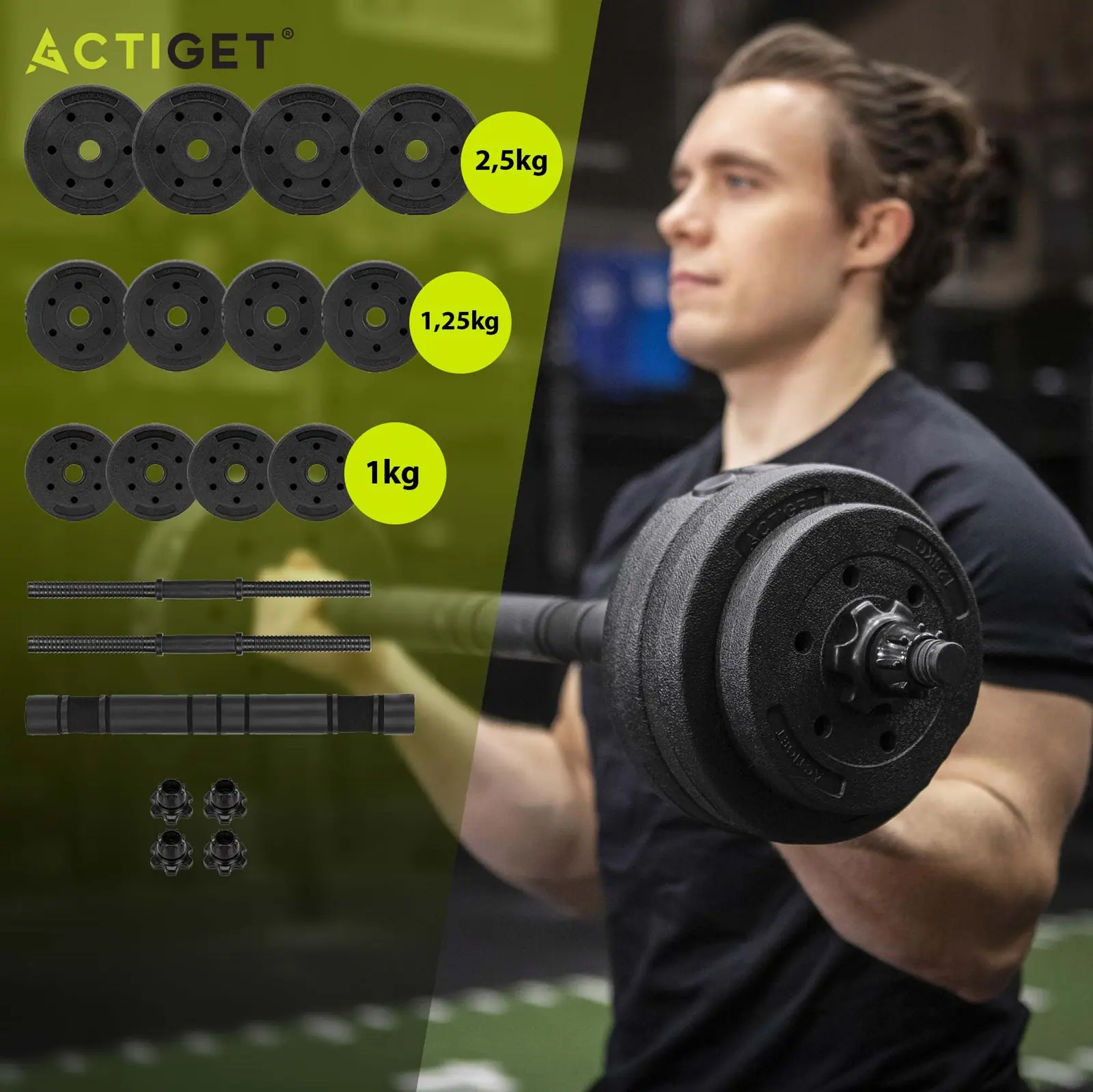 Гантели-штанга 2в1 Actiget ACT0043 20kg (Black) - 7