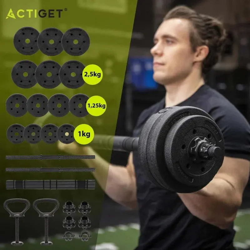 Набор гантели + штанга + гири 4в1 Actiget ACT0046 (Black) - 9