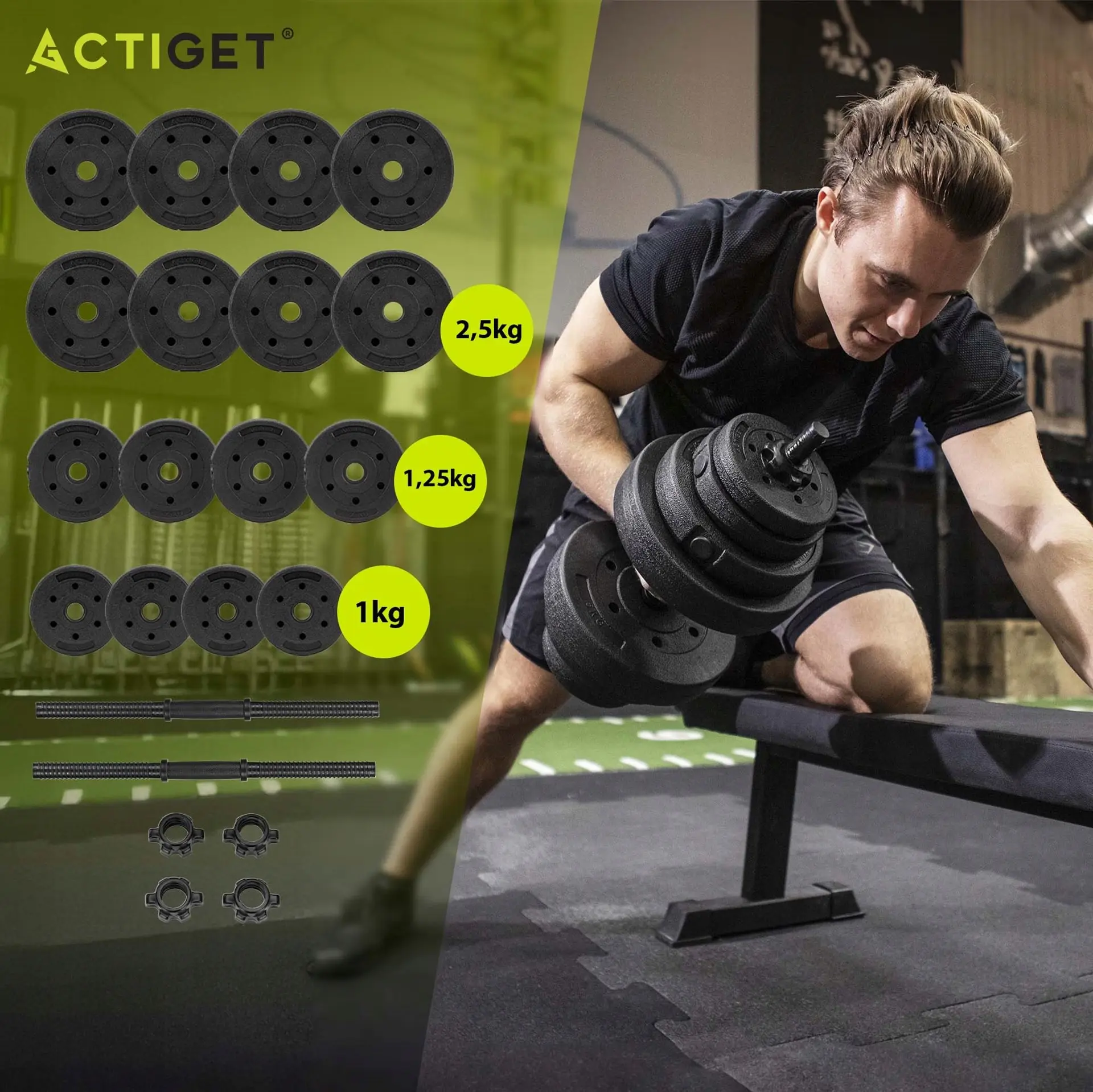 Регулируемые гантели Actiget ACT0042 2x15kg (Black) - 8