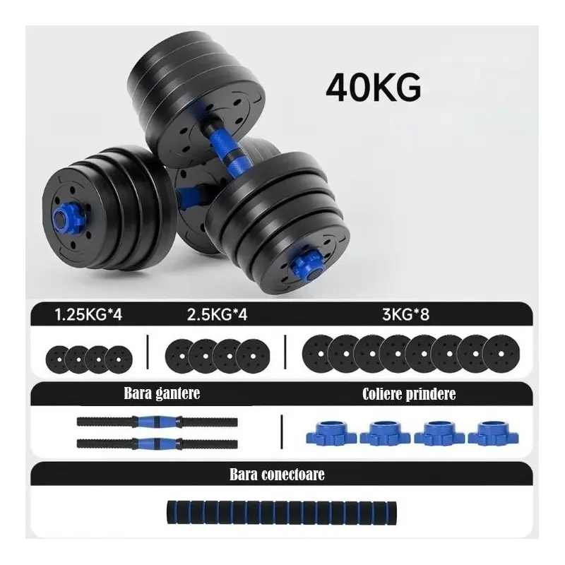 Гантели-штанга 2в1 FitTronic BG40 40 kg (Black/Blue) - 3