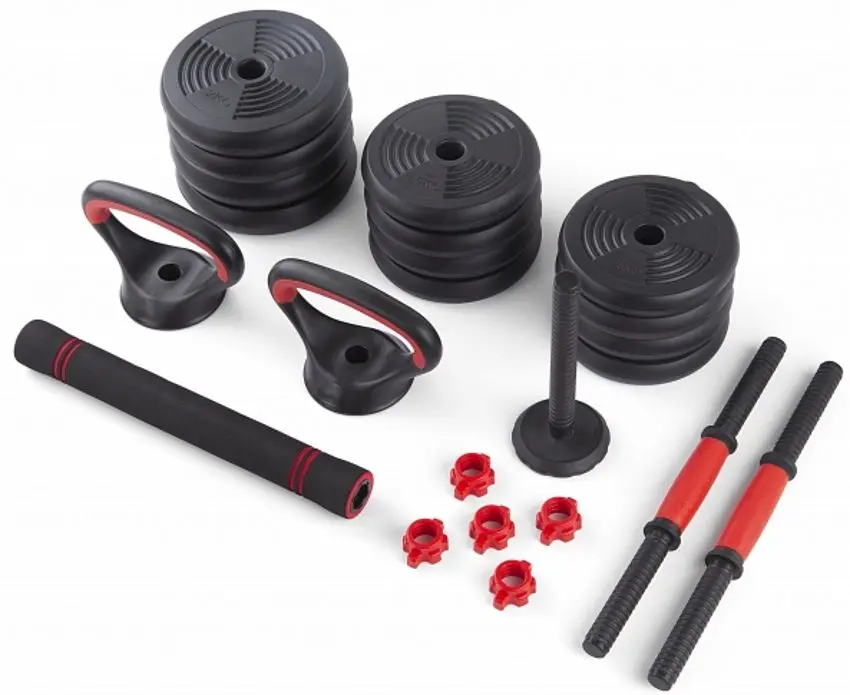 Set gantere + haltera + greutati 6in1 FitTronic KF40 40kg (Black/Red)