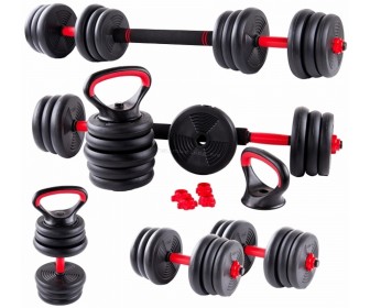 Set gantere + haltera + greutati 6in1 FitTronic KF40 40kg (Black/Red)