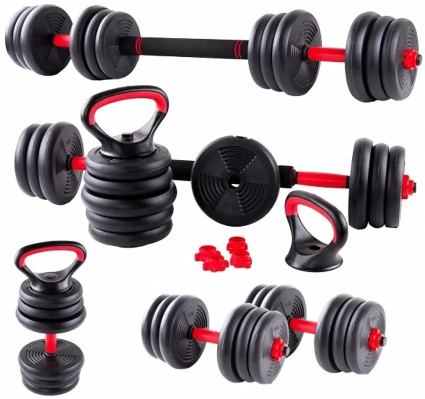 Set gantere + haltera + greutati 6in1 FitTronic KF40 40kg (Black/Red)