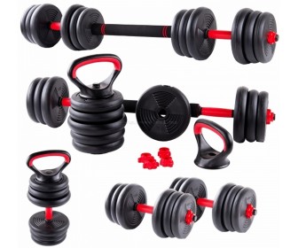 Set gantere + haltera + greutati 6in1 FitTronic KF50 50kg (Black/Red)