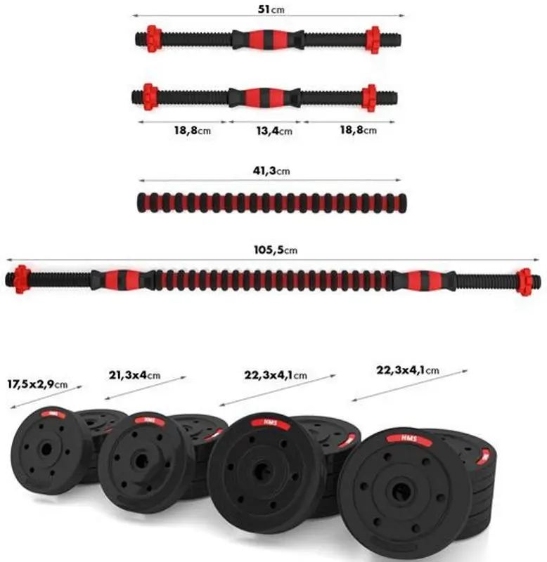 Гантели-штанга 2в1 HMS SGP40 40кг (Black/Red) - 4