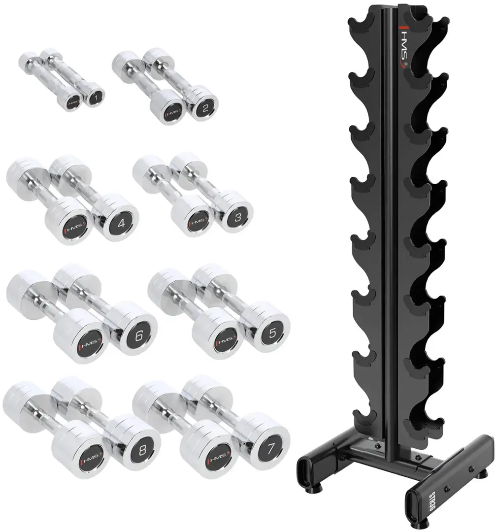 Set gantere HMS CHD 72kg + suport STR36 (Chrome/Black)