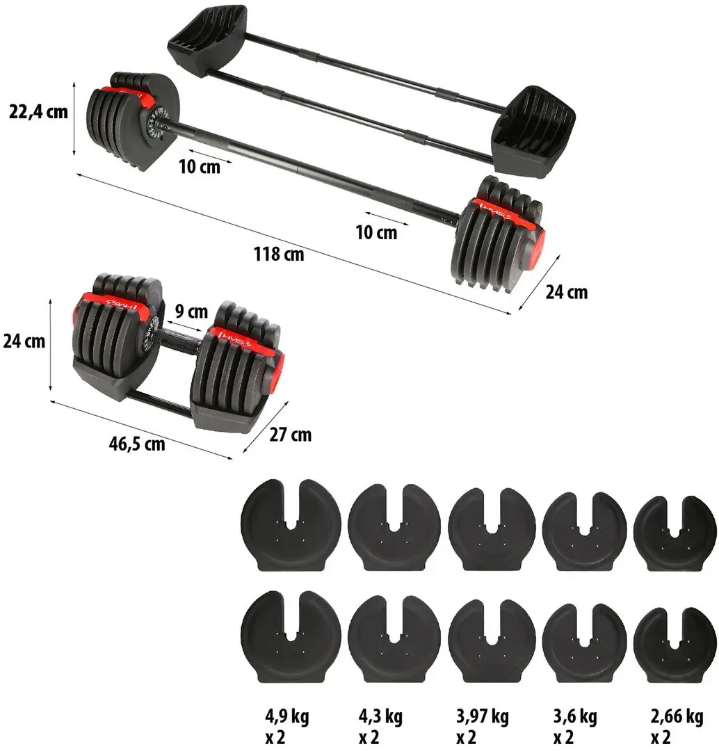 Набор гантели + штанга 2в1 HMS SGR40 Pro 40kg (Black/Red)