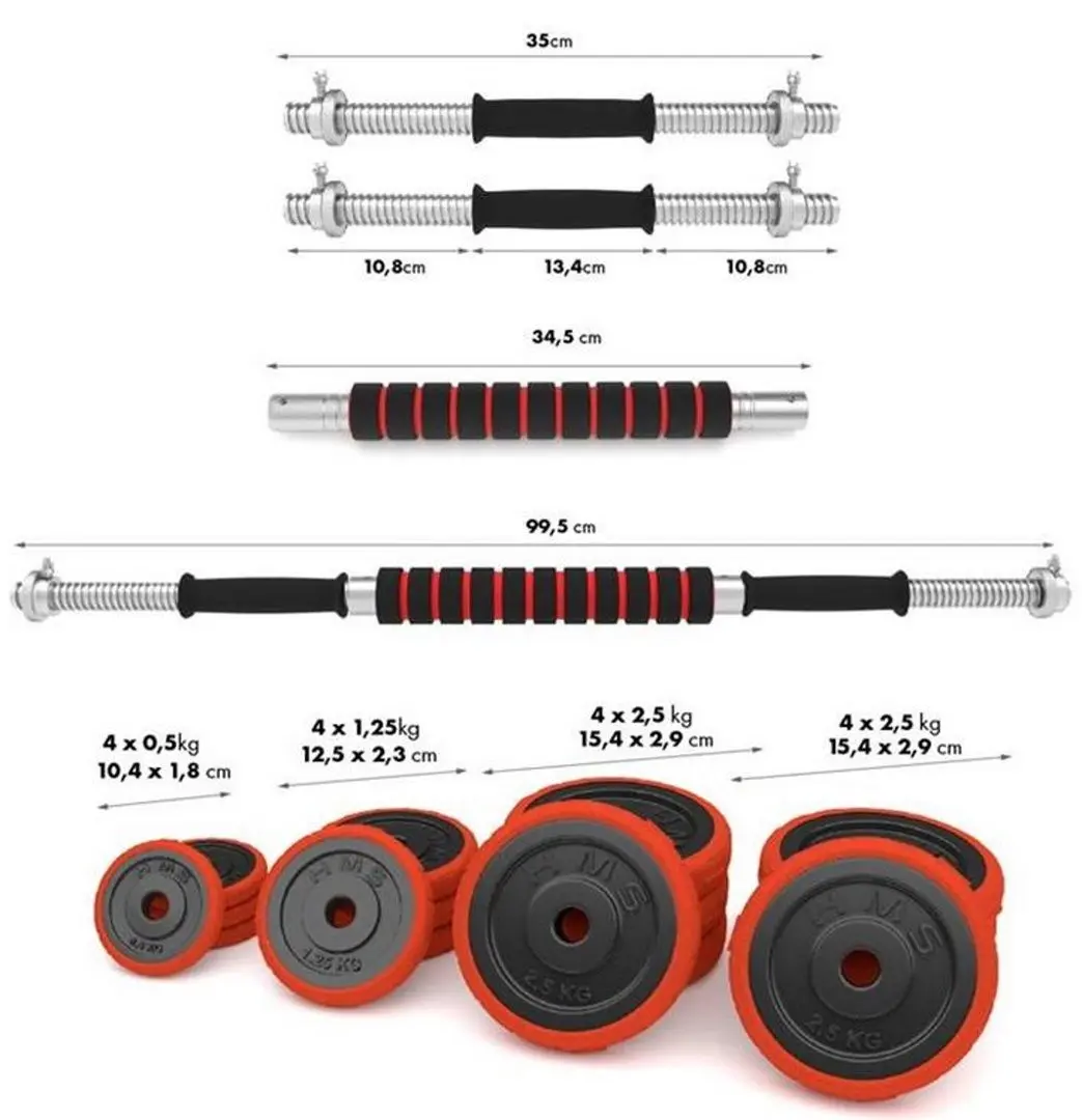 Набор штанги и гантелей HMS SGGx30 30kg (Black/Red) - 19