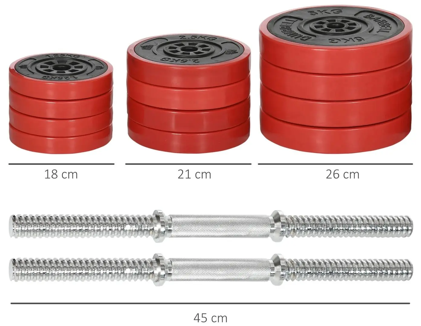 Гантели регулируемые Homcom A91-239V00RD 2x20kg (Red) - 3