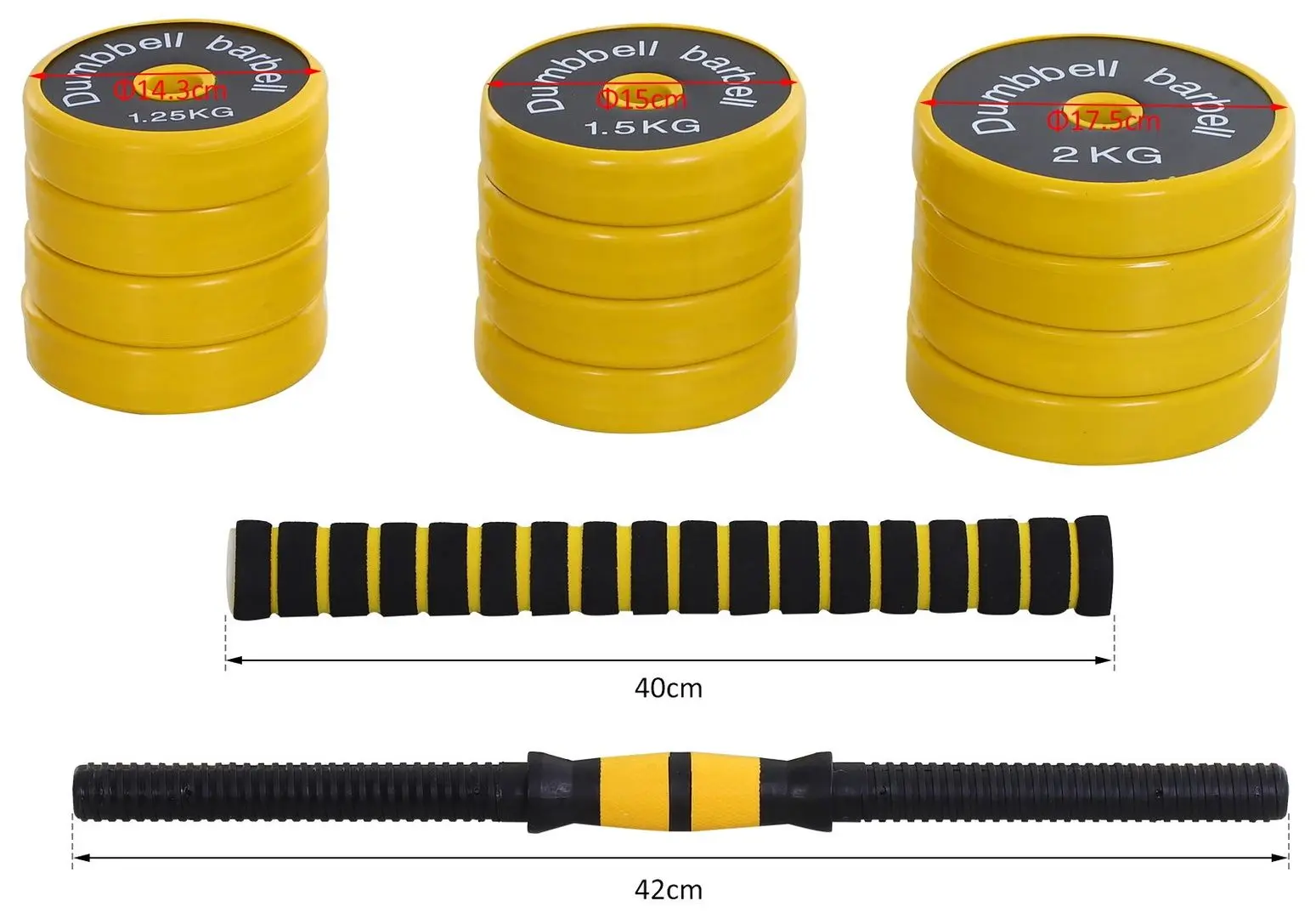 Gantere-haltera 2in1 Homcom A91-088 20kg (Yellow/Black)