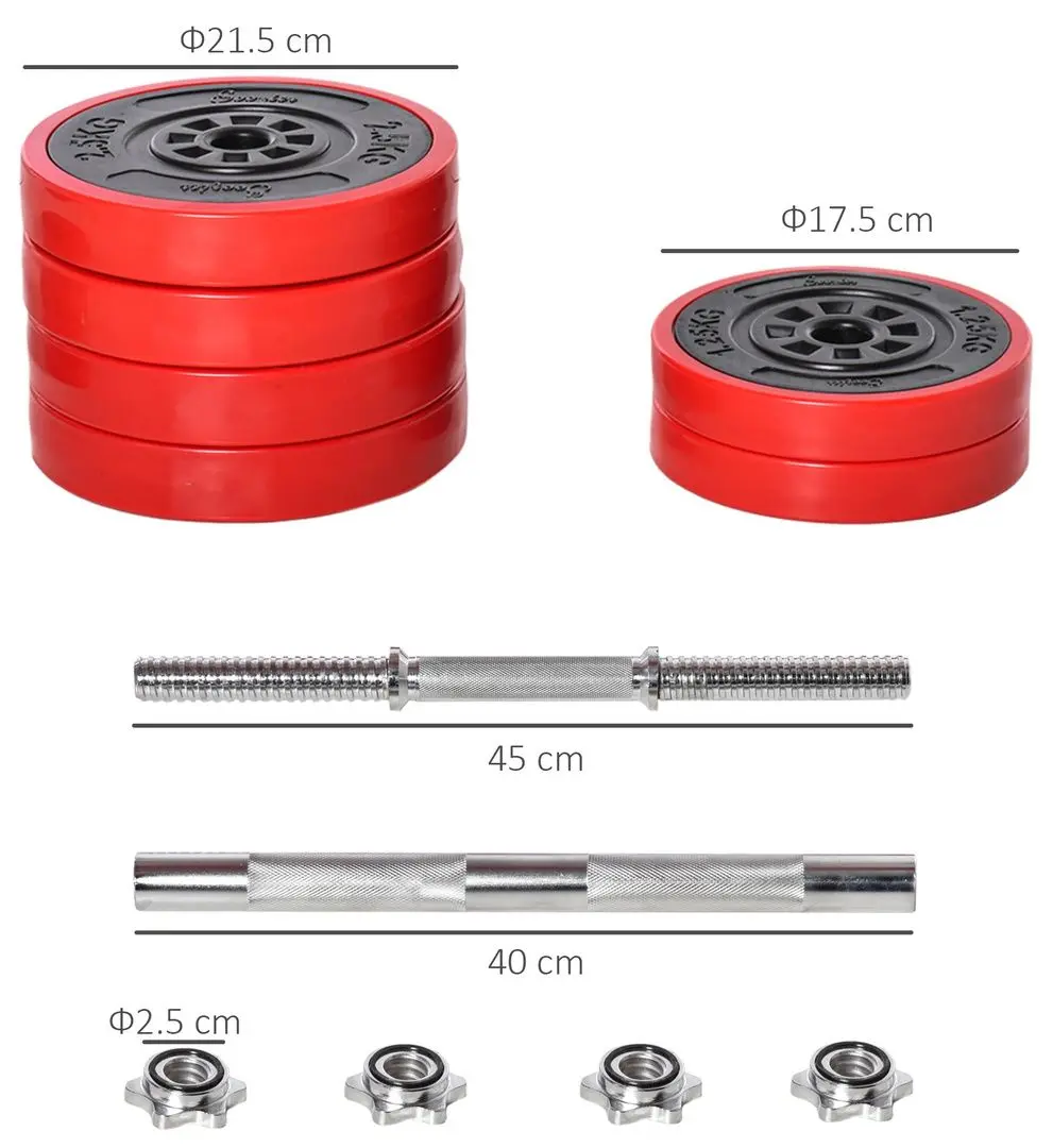 Гантели-штанга 2в1 Homcom A91-156 30kg (Red/Black)