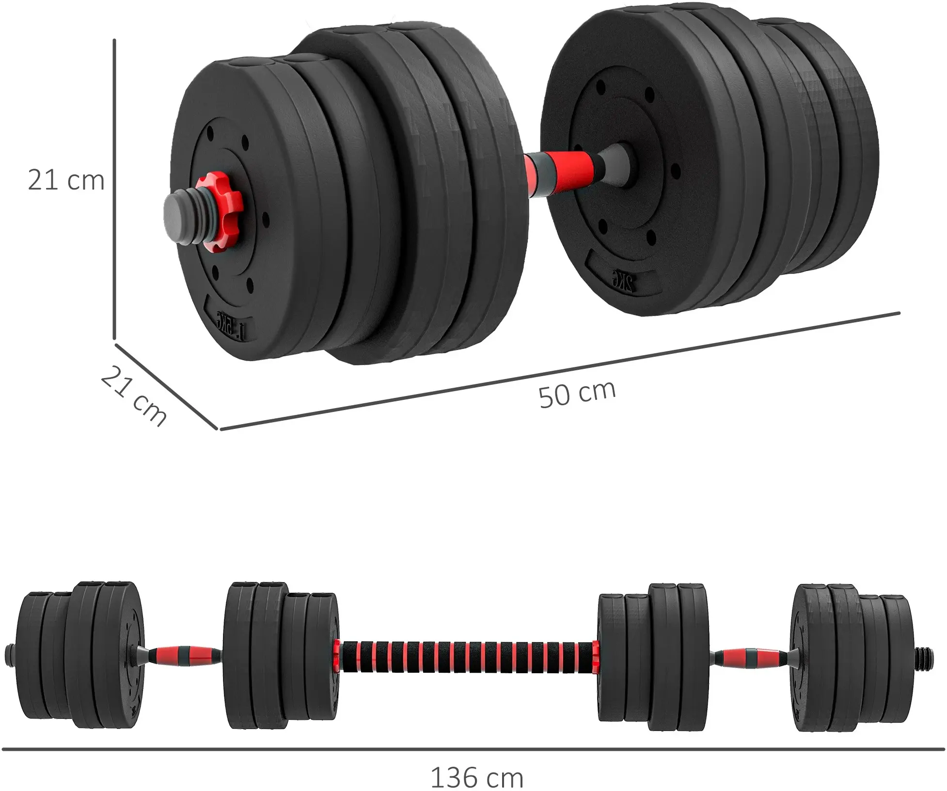 Набор гантелей + штанга Homcom A91-143V02BK 30kg (Black) - 7