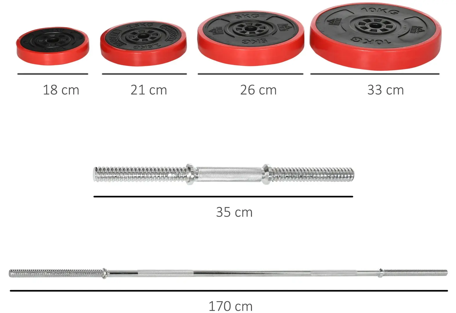 Набор гантели + штанга Homcom A91-237V00RD 65kg (Red/Black) - 3