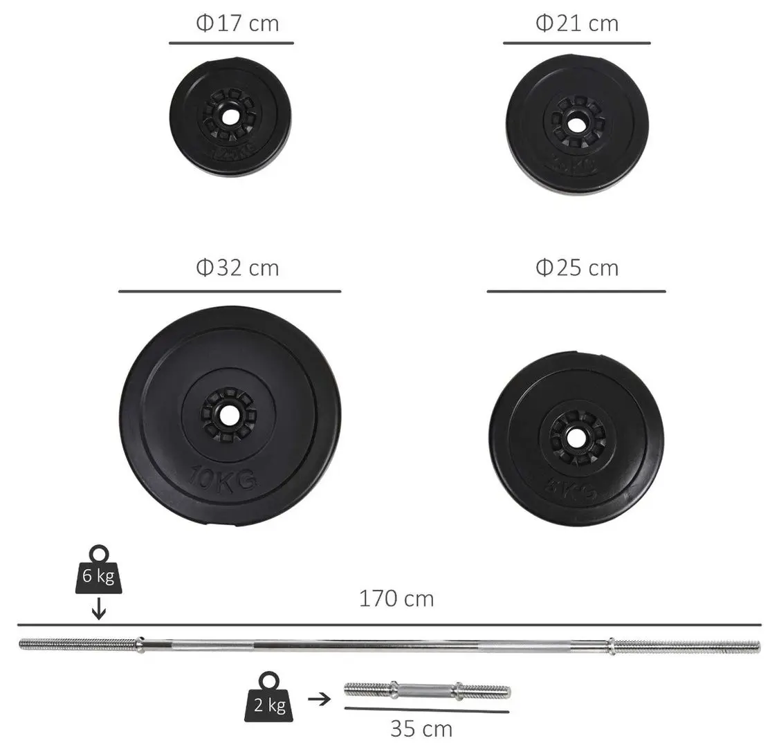 Набор гантели + штанга Homcom B1-0013 55kg (Silver/Black) - 4