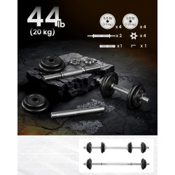 Набор гантели-штанга 2в1 Songmics SYL20LBKV1 20kg (Ink Black) Thumb