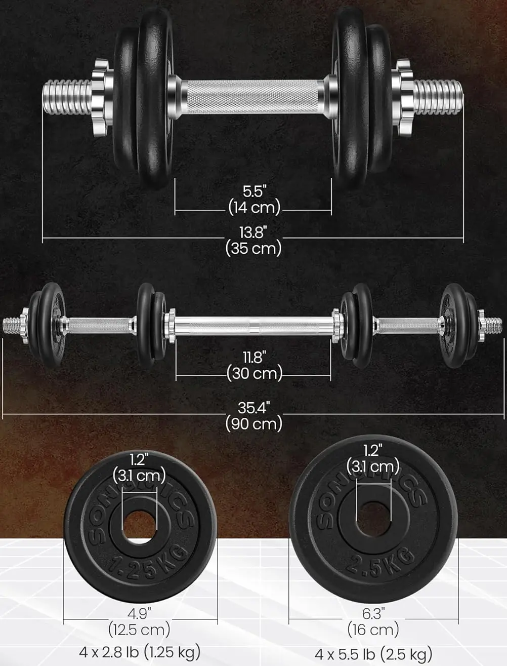 Набор гантели-штанга 2в1 Songmics SYL20LBKV1 20kg (Ink Black) - 5