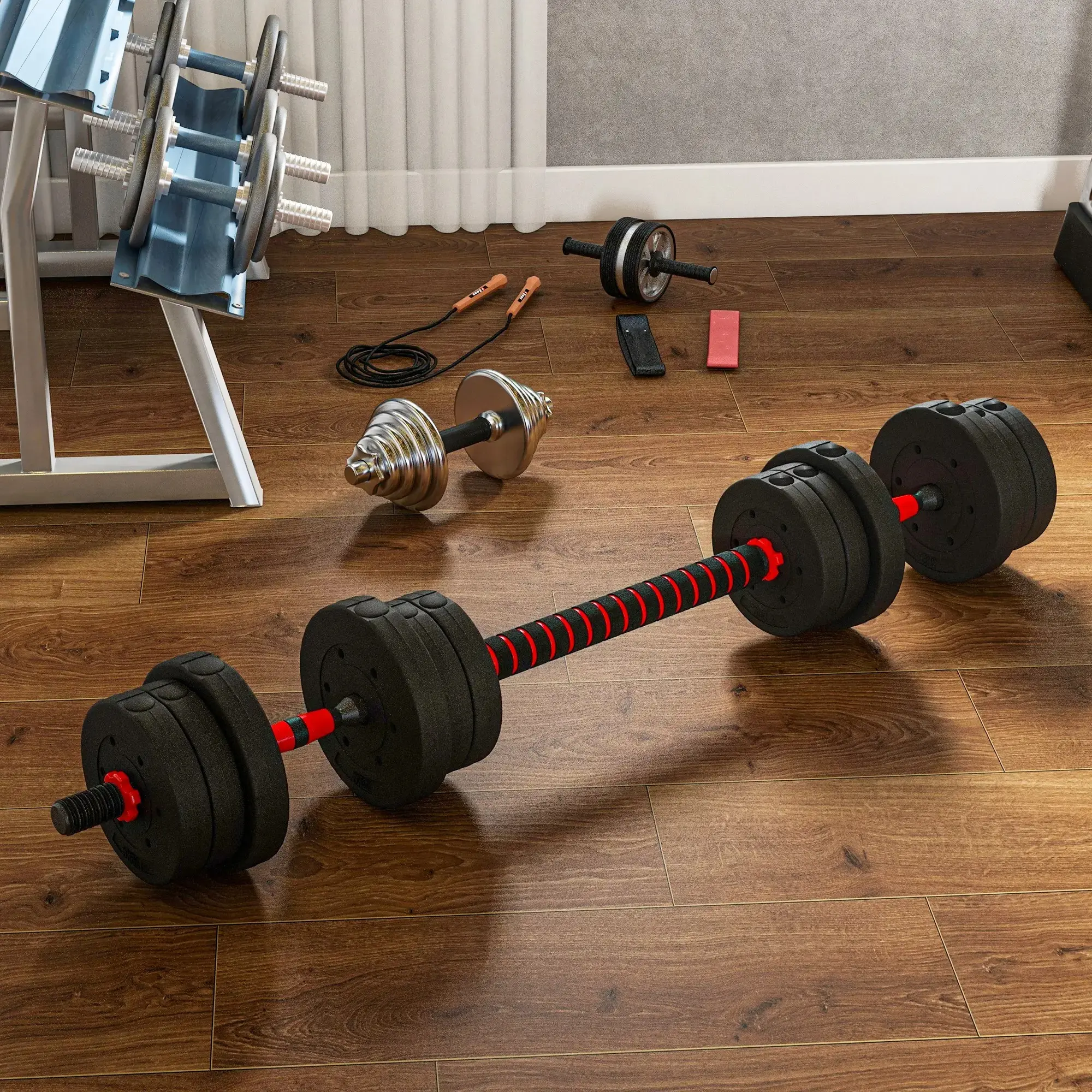 Набор гантелей + штанга Sportnow A91-143V01BK 20kg (Black) - 8