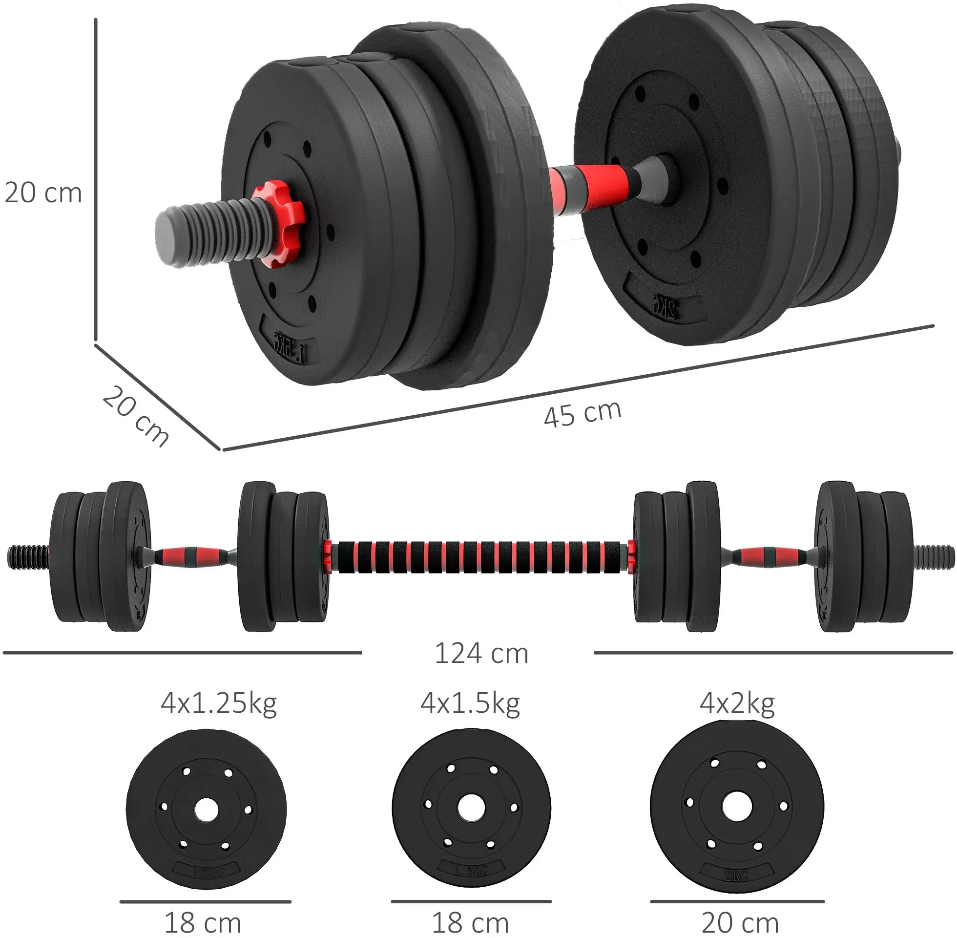 Набор гантелей + штанга Sportnow A91-143V01BK 20kg (Black) - 9