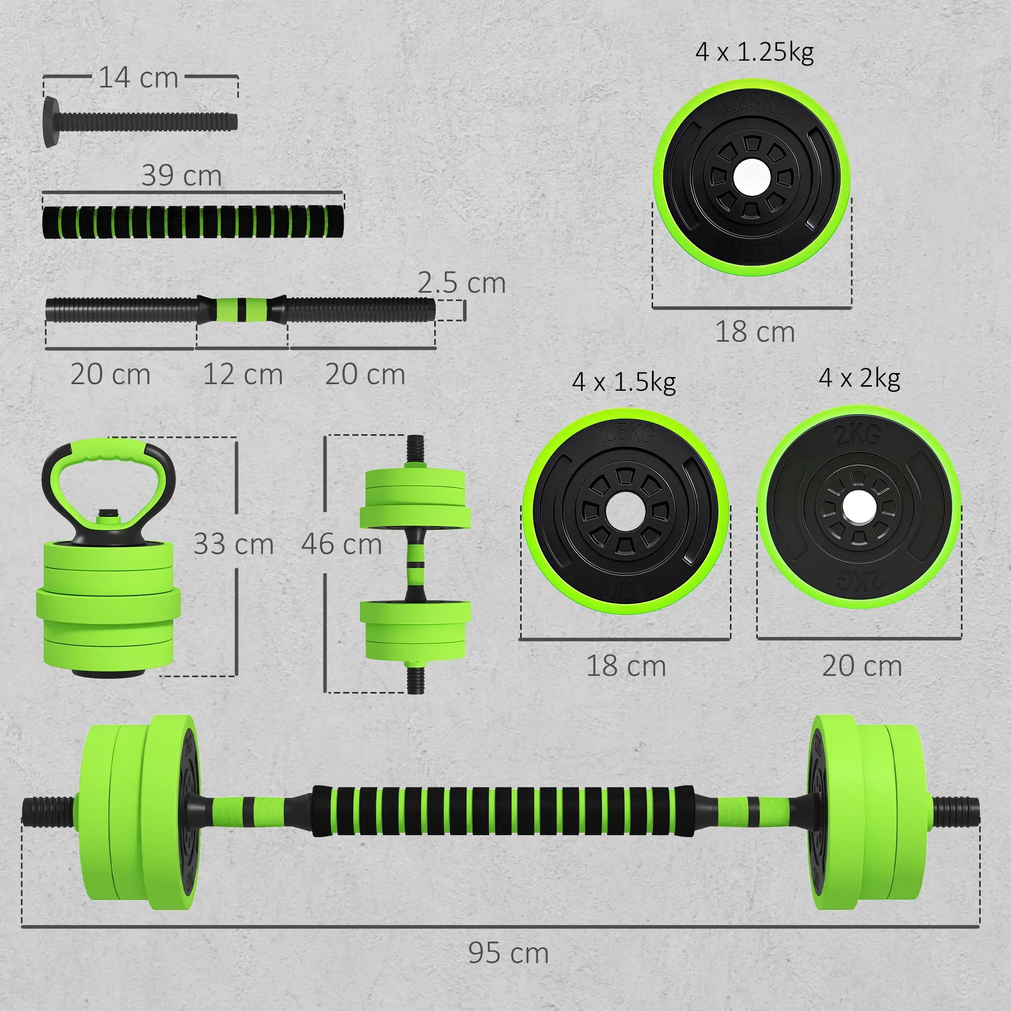Set gantere + haltera Sportnow A91-287V00GN 20kg (Green) - 6