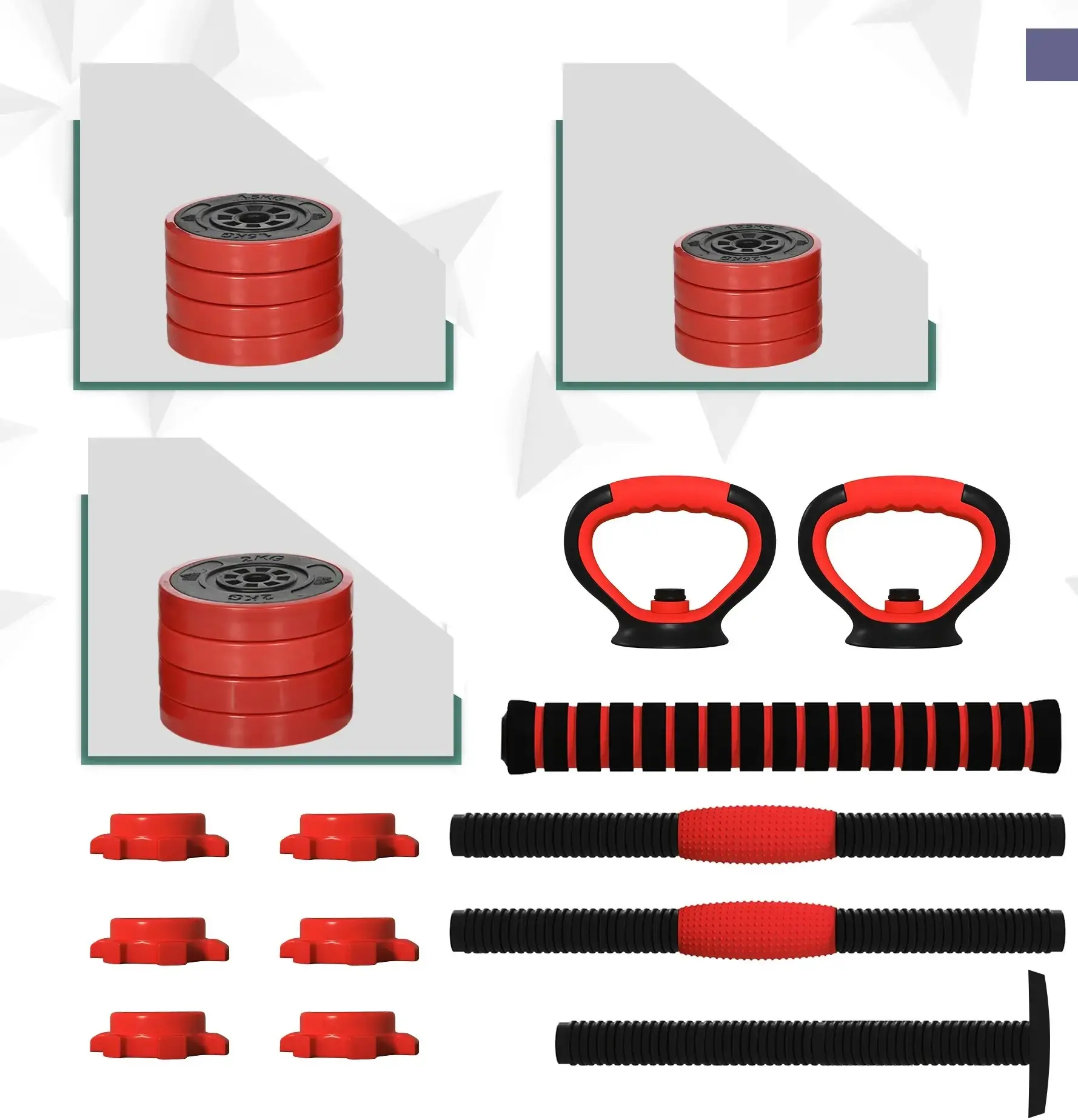 Набор гантелей + штанга Sportnow A91-287V00RD 20kg (Red) - 6