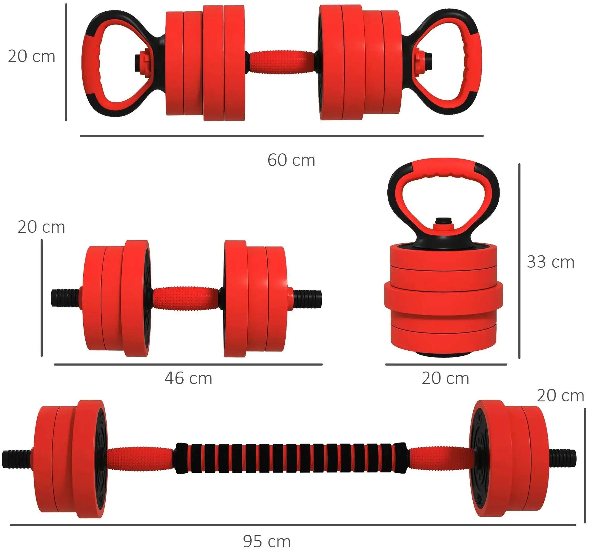 Набор гантелей + штанга Sportnow A91-287V00RD 20kg (Red) - 7