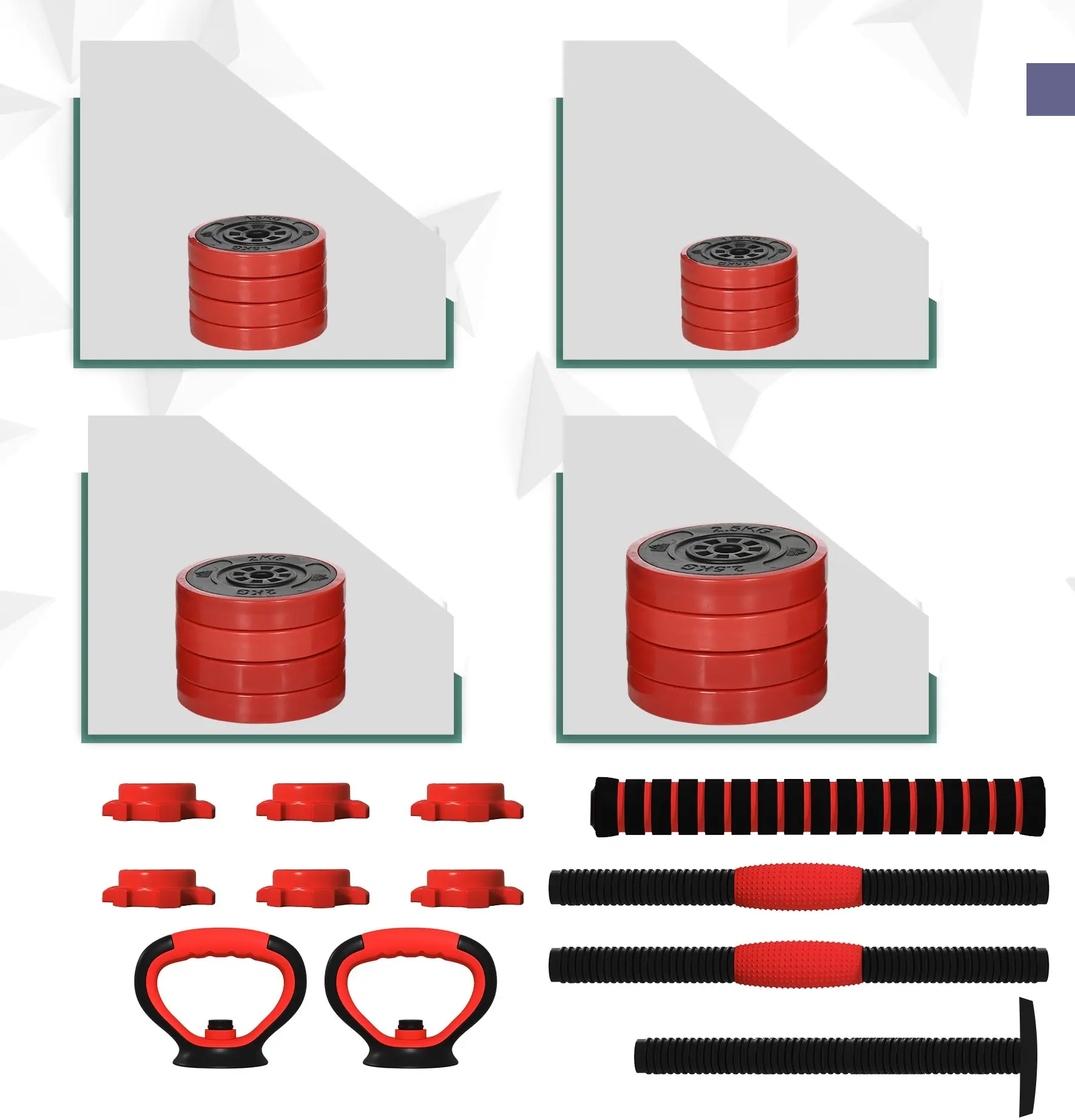 Набор гантелей + штанга Sportnow A91-287V02RD 30kg (Red) - 6