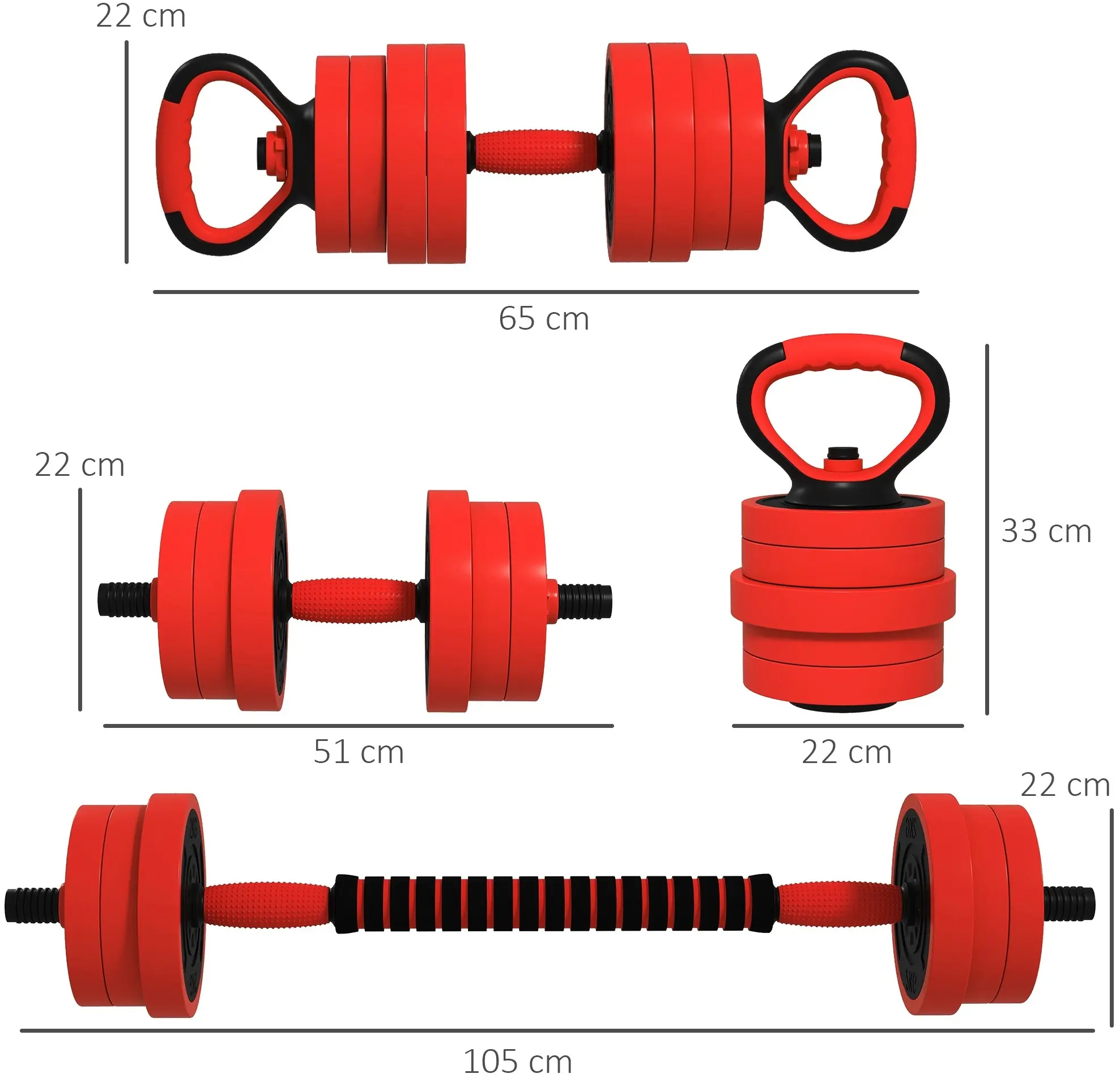 Набор гантелей + штанга Sportnow A91-287V02RD 30kg (Red) - 7