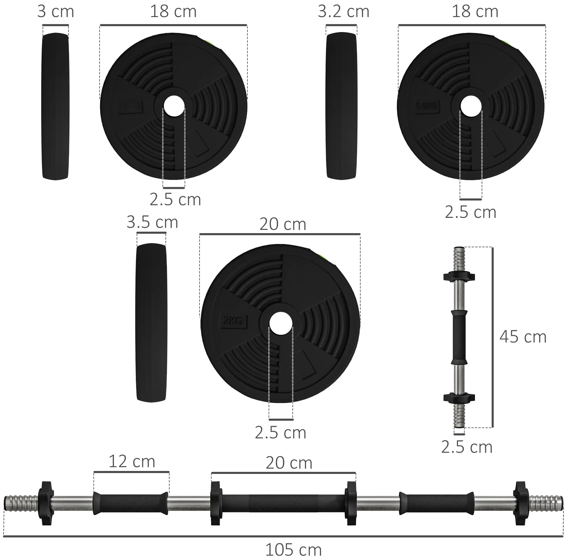 Набор гантелей + штанга Sportnow A91-318V01GN 20kg (Black) - 8