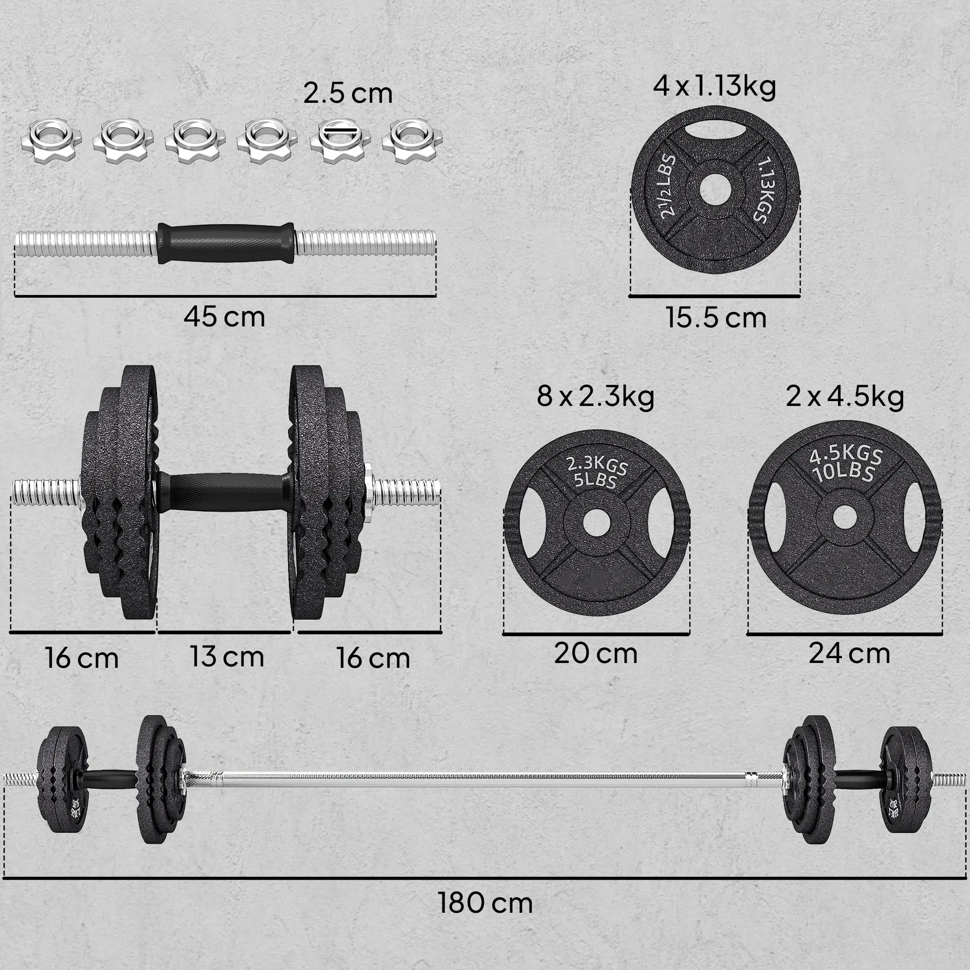 Набор гантелей + штанга Sportnow A91-425V00BK 42kg (Black) - 7