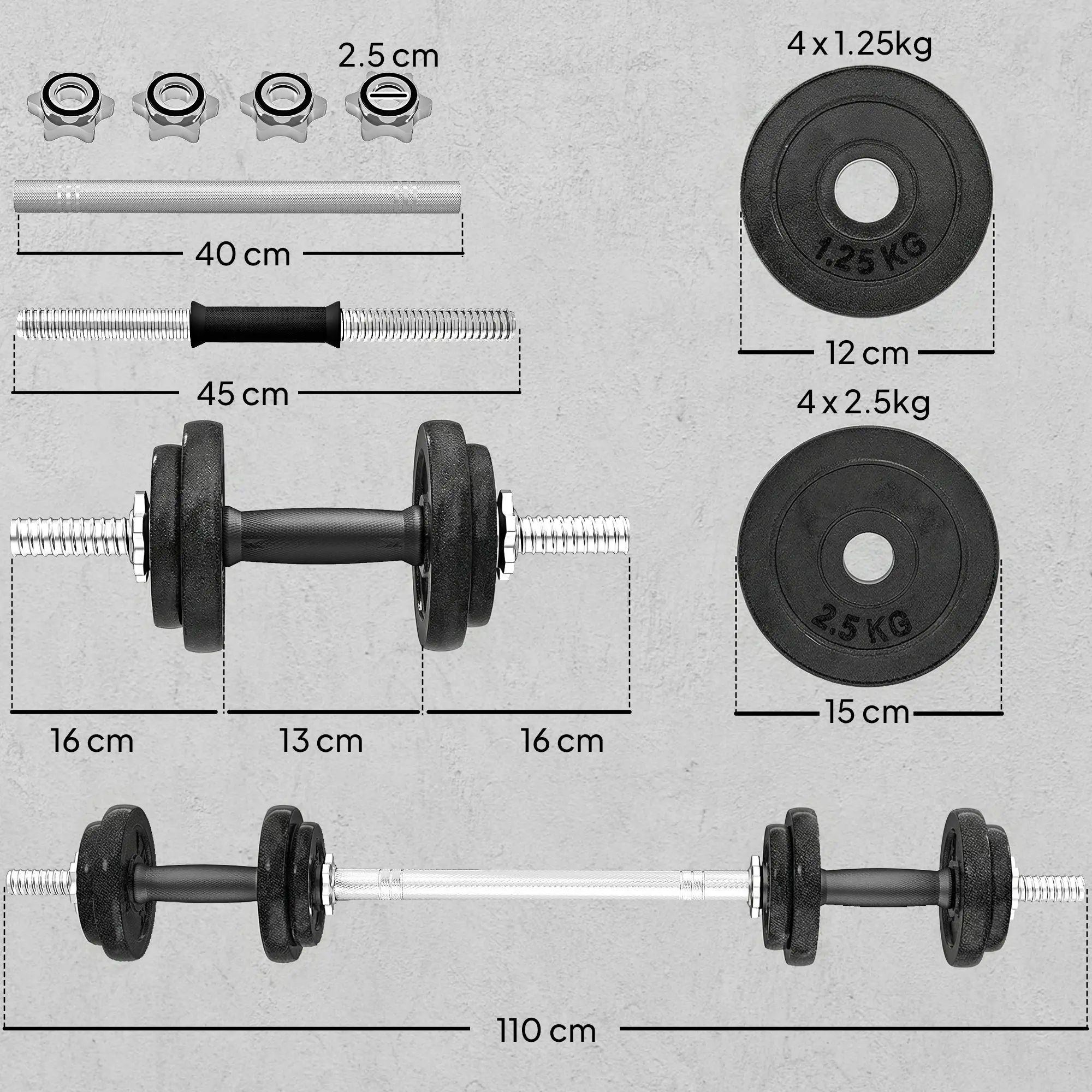 Набор гантелей + штанга Sportnow A91-428V00GY 20kg (Grey) - 5