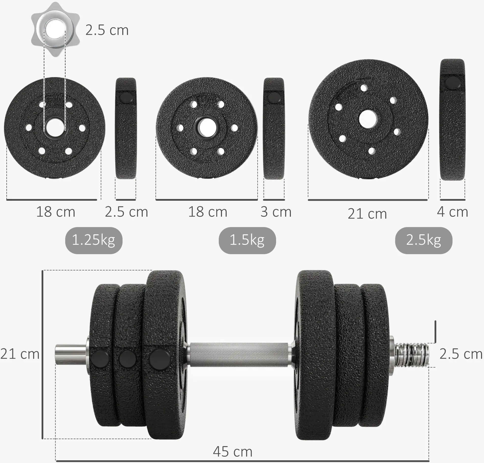 Набор гантели Sportnow A91-139V04BK 25kg (Black) - 9