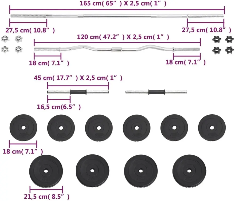 Set gantere + haltere VidaXL 93588 30kg (Black)