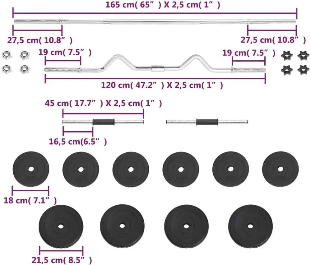 Set gantere + haltere VidaXL 93589 30kg (Black)