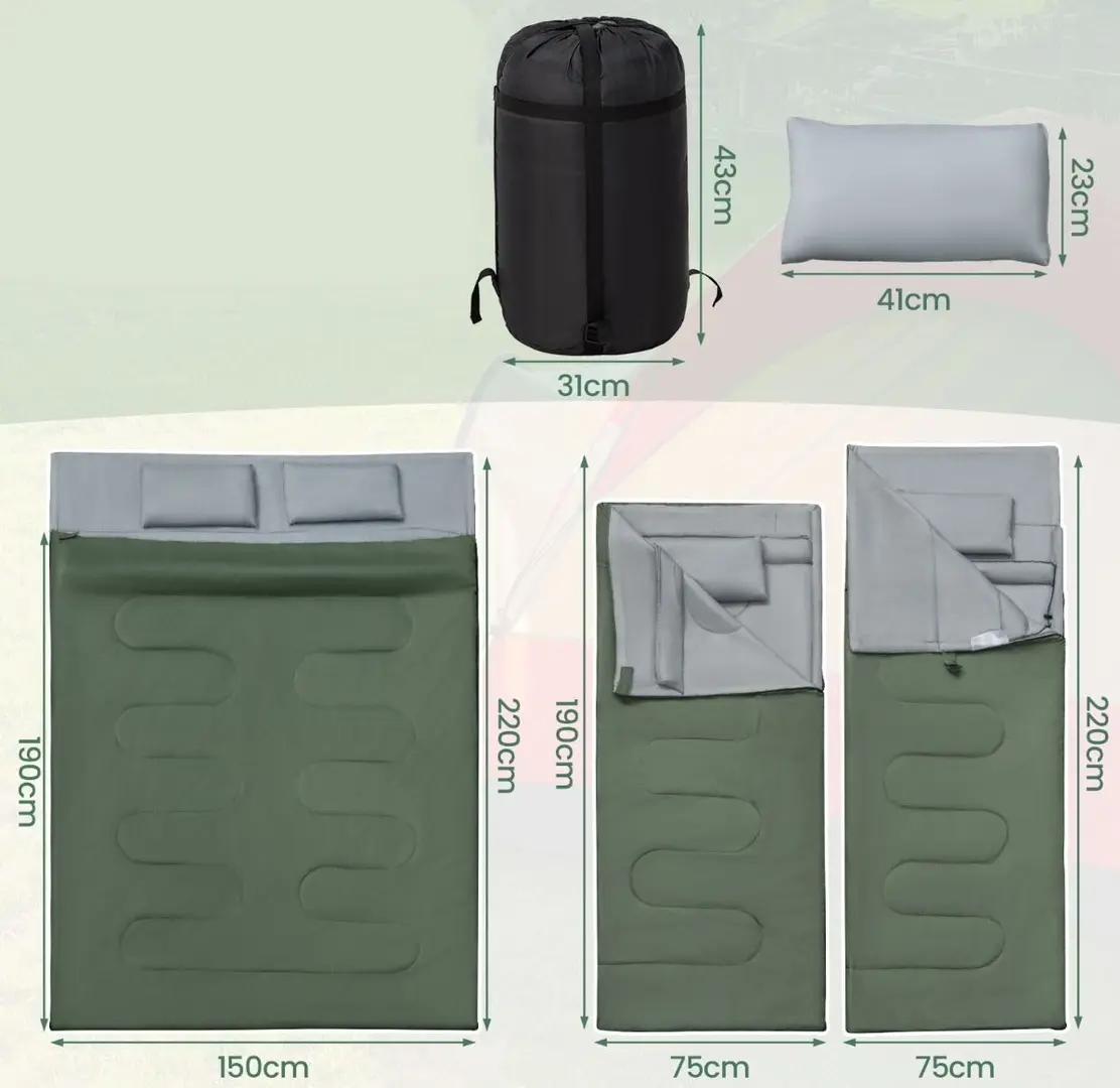 Двухместный спальный мешок Costway OP3650GN (Green) - 5