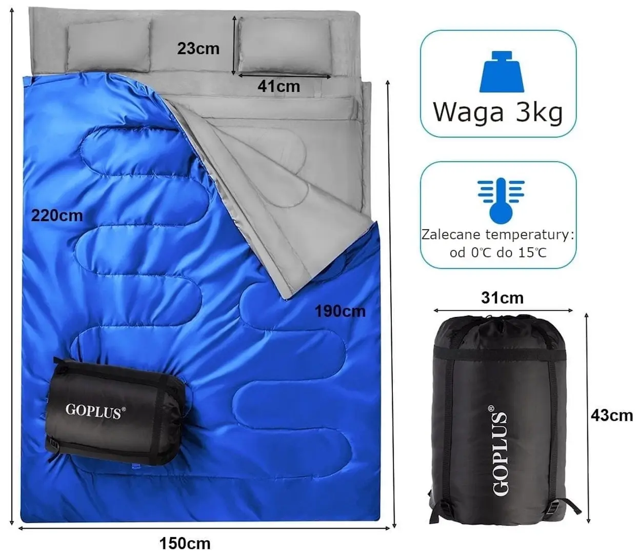 Sac de dormit dublu Costway OP3650LS (Blue)