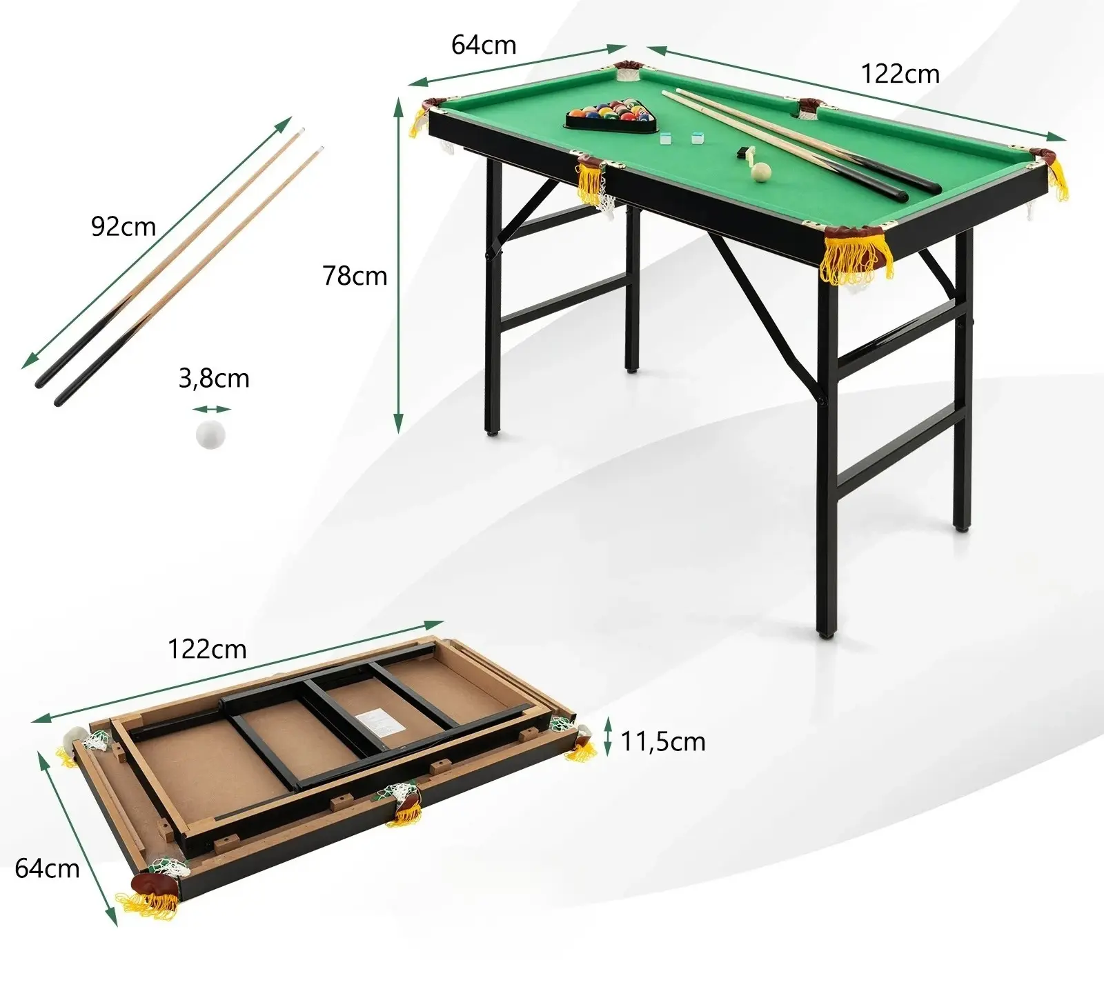 Бильярдный стол Costway UY10067GN (Black/Green) - 2