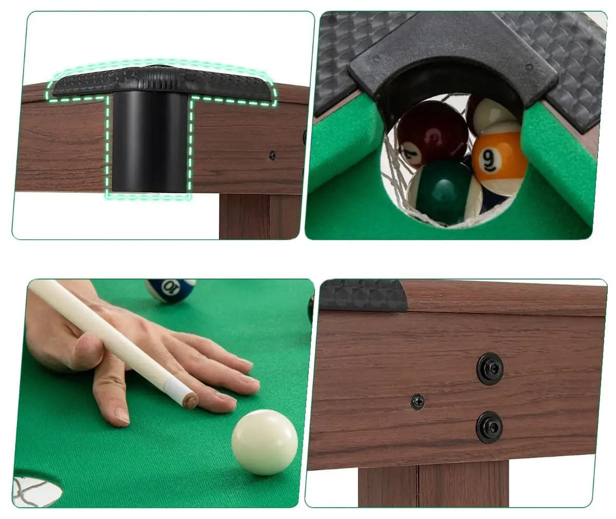 Masa de biliard Costway UY10104GN (Brown/Green) - 3