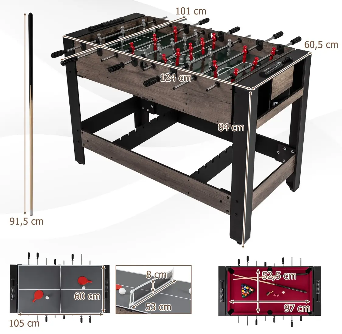 Игровой стол 3в1 Costway UY10273BN (Brown/Black) - 3