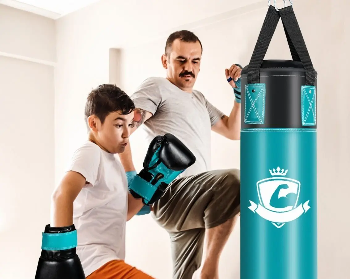 Sac de box + manusi + bandaje box Costway SP37567TU (Black/Turquoise)