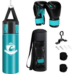 Sac de box + manusi + bandaje box Costway SP37567TU (Black/Turquoise)