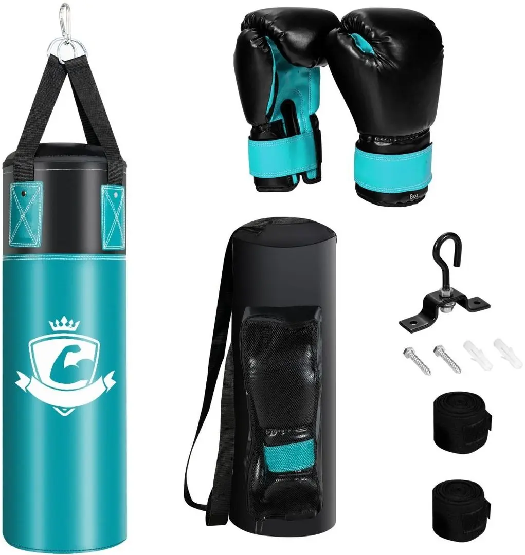 Sac de box + manusi + bandaje box Costway SP37567TU (Black/Turquoise)