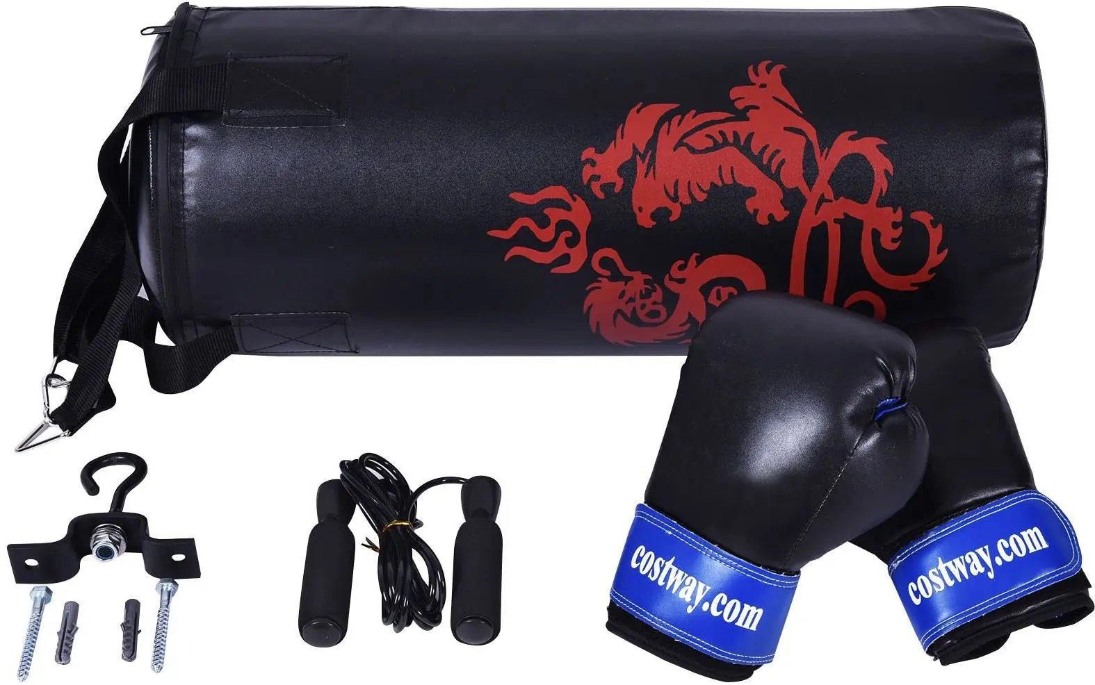 Боксерский мешок + перчатки + скакалка Costway SP34952 (Black/Red)