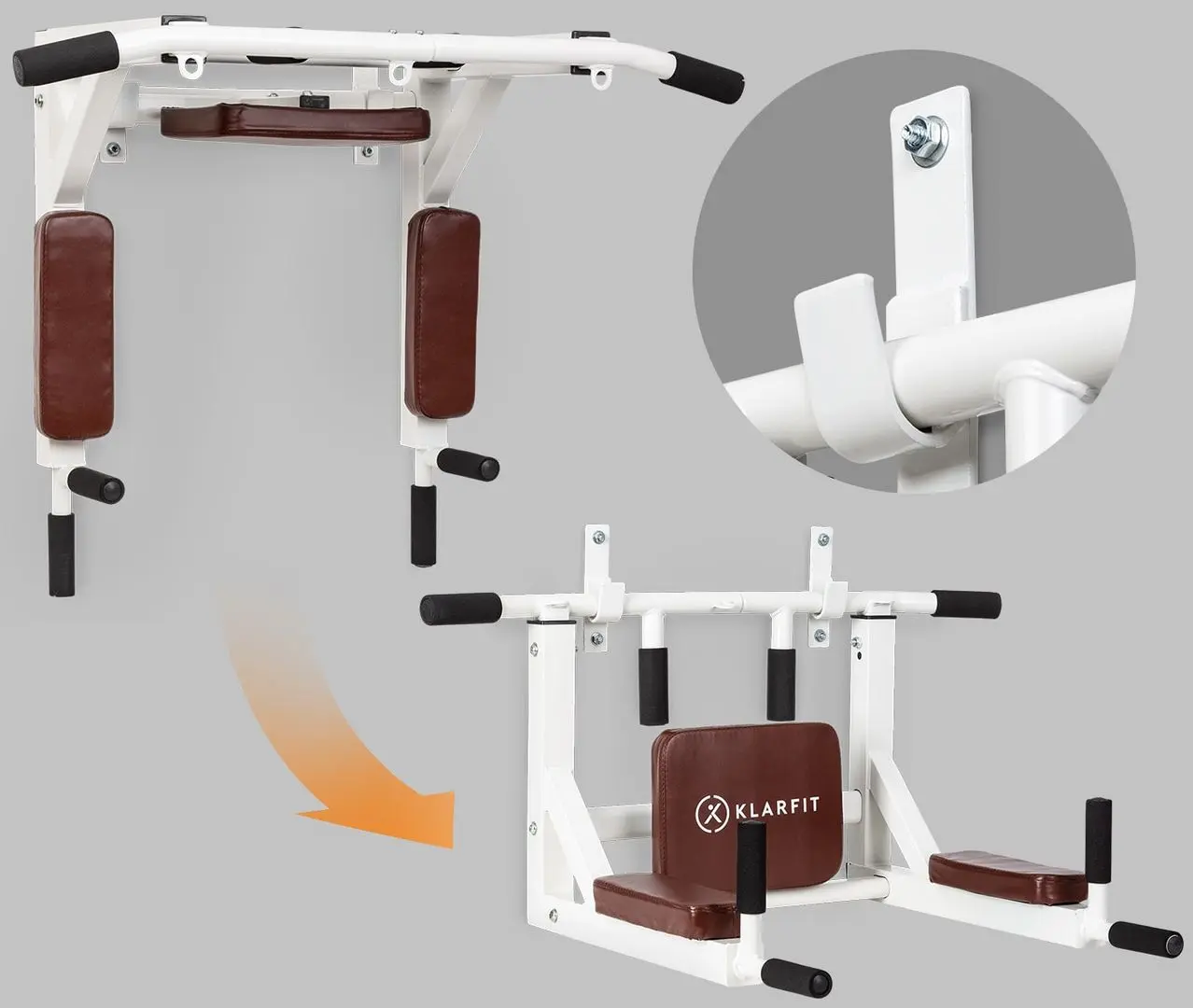 Bara tractiuni pentru perete 2in1 Klarfit Bouncer MultiGym (White)