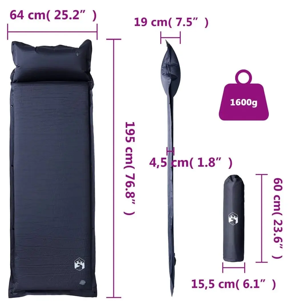 Надувной коврик VidaXL 4007128 (Grey)