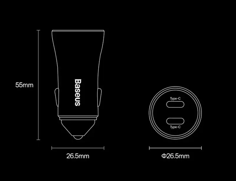 Incarcator auto Baseus Golden Contactor Pro Dual Quick Charger Car Charger U+C 40W (Black)