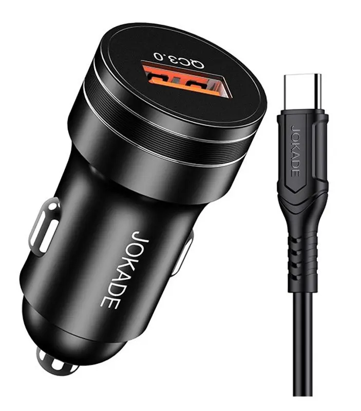 Автомобильное зарядное устройство Jokade JH040 + кабель USB to Type-C (Black)