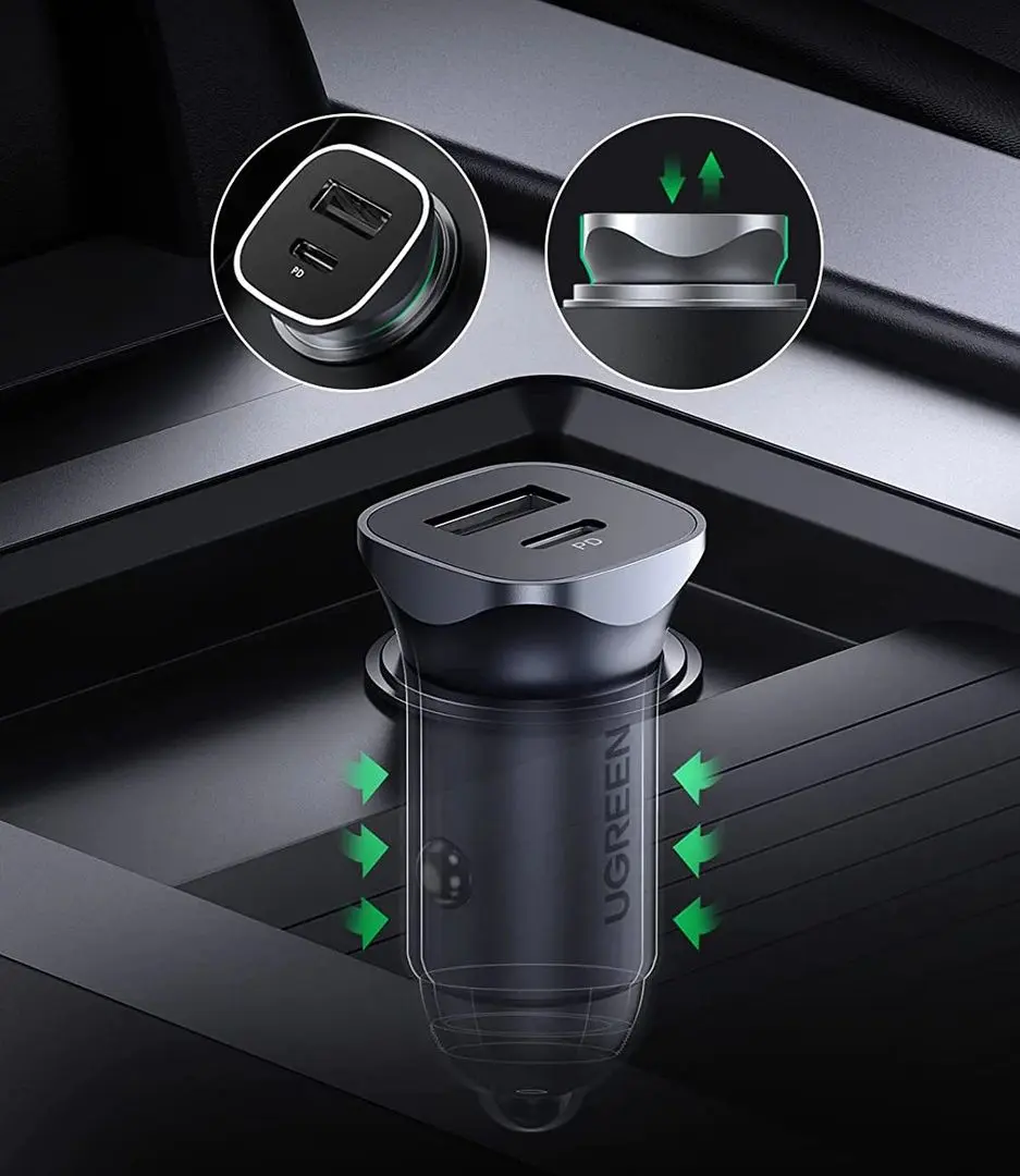 Incarcator auto Ugreen 24W USB-C Car Charger with PD & QC 3.0 (Space Grey) - 3