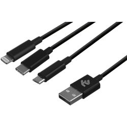 Cablu 3in1 USB to microUSB/Lighting/Type-C 2E CCMTLAB-BL 1.2m (Black)