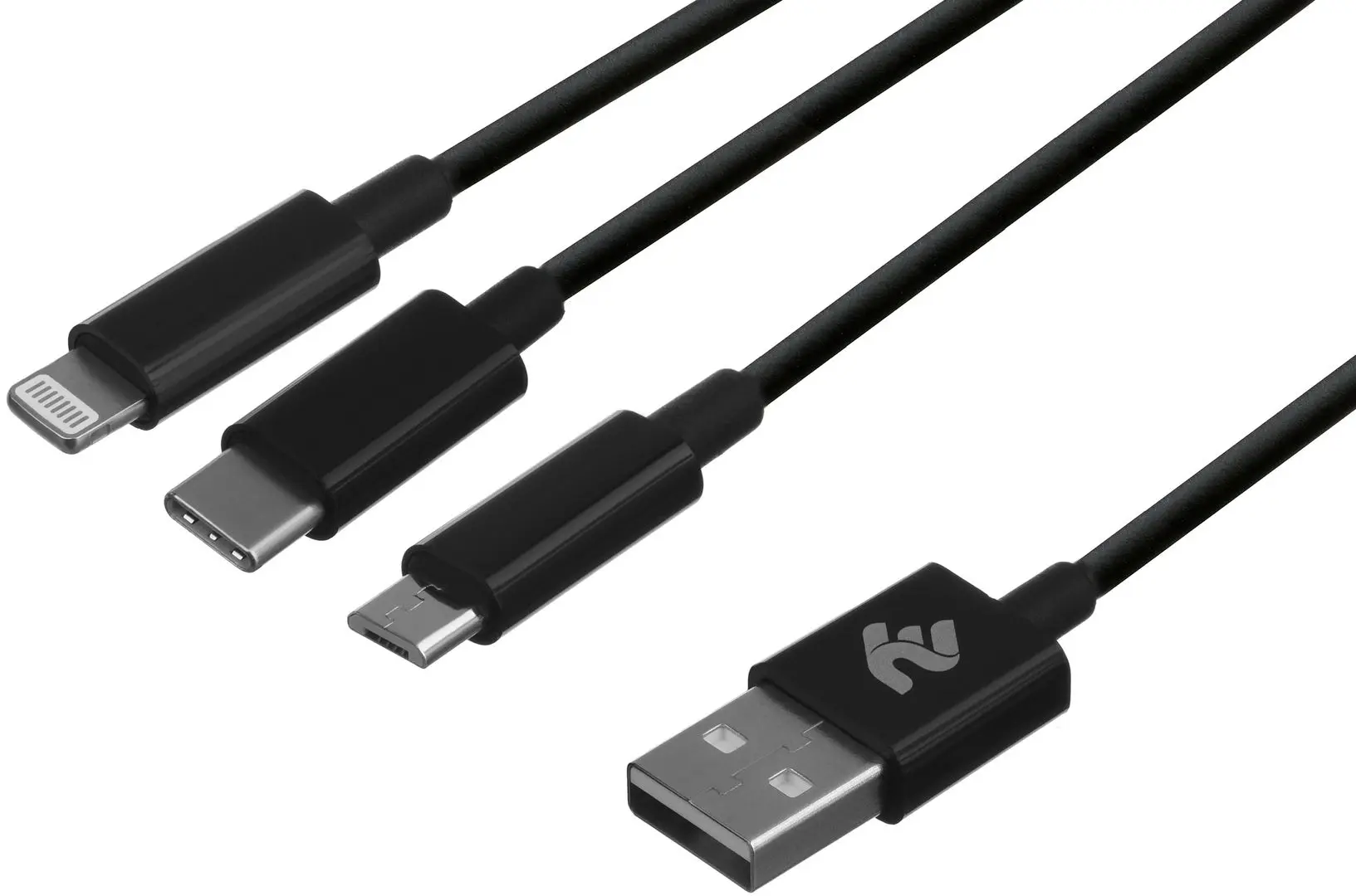 Cablu 3in1 USB to microUSB/Lighting/Type-C 2E CCMTLAB-BL 1.2m (Black)