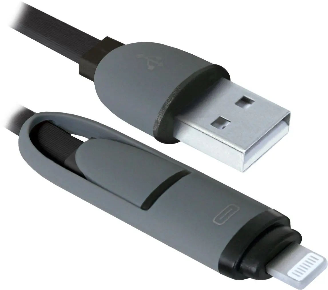 Кабель USB to MicroUSB+Lightning Defender USB10-03BP 1m (Black) - 2